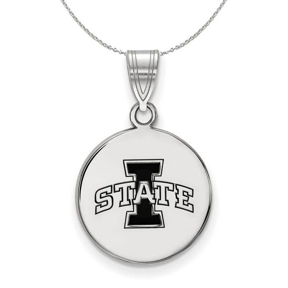 Sterling Silver Iowa State Medium Enamel Disc Necklace - 24 Inch - Picture 1 of 8